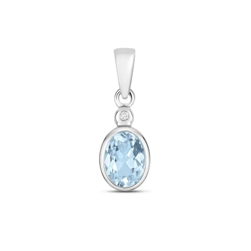 Diamond and Aquamarine Pendant Oval 0.38ct 9ct White Gold